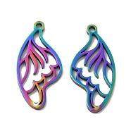 Ion Plating(IP) 304 Stainless Steel Pendants, Wing Charm, Rainbow Color, 25x12x1mm, Hole: 1.6mm(STAS-A070-04MC)