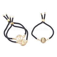 Religion Theme, Nylon Cord Slider Bracelets, Bolo Bracelets Sets, with Brass Micro Pave Clear Cubic Zirconia Link, Golden, Black, Inner Diameter: 3/4~2-3/4 inch(1.9~7cm), 3pcs/set(BJEW-JB06032)