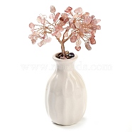 Natural Strawberry Quartz Chips Money Tree Decorations, Porcelain Vase Base with Copper Wire Feng Shui Energy Stone Gift for Home Office Desktop Decoration, 48~62x140mm(DJEW-C016-01I)