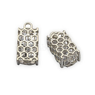 Brass Pendants, Hollow Cuboid with Glass Rhinestone Inside, Matte Platinum, 20x10x6mm, Hole: 2mm(KK-J186-37MP)