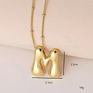 Simple and Stylish Brass Letter Pendant Necklaces for Women Men, Golden, Letter M, 16.14 inch(41cm)(GF2554-13)