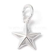 925 Sterling Silver Charms, with Jump Rings, Silver Color Plated, Starfish, 8x7x1.5mm, Hole: 2mm(STER-M120-01B-S)