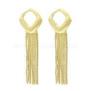 Hollow Rhombus Brass Stud Earrings, Chains Tassel Earrings, Long-Lasting Plated, Lead Free & Cadmium Free, Real 18K Gold Plated, 68x21mm, Pin: 11x0.8mm(EJEW-L270-26B-G)