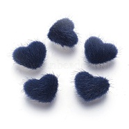 Faux Mink Fur Covered Cabochons, with Alloy Bottom, Heart, Silver Color Plated, Marine Blue, 14x17x6.5mm(X-WOVE-F021-05S-05)