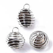 Iron Wrap-around Spiral Bead Cage Pendants, with Natural Smoky Quartz Beads inside, Round, Platinum, 21x24~26mm, Hole: 5mm(IFIN-R239-03P)