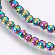Electroplate Non-Magnetic Synthetic Hematite Beads Strands, Polished, Frosted, Round, Multi-color Plated, 4mm, Hole: 1mm, about 106pcs/strand, 15.7 inch(40cm)(G-F585-C02-4mm)