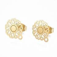 304 Stainless Steel Stud Earring Findings, with Loop, Flower, Golden, 12.5x10.5mm, Hole: 1mm, pin: 0.7mm(X-STAS-S079-35A)