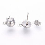 201 Stainless Steel Stud Earring Findings, with Loop and 304 Stainless Steel Pins, Stainless Steel Color, 10.5x8mm, Hole: 1.5mm, Pin: 0.9mm(X-STAS-S064-12)