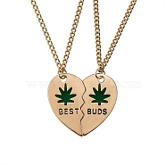 BEST BUDS Alloy Pendant Necklaces Set, Broken Heart Matching Pendant Necklaces for Bestfriends, Golden, Dark Green, 17.71 inch(45cm), 2pcs/set(NJEW-SZ0001-47A)
