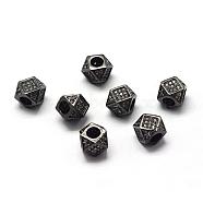 Rack Plating Brass Cubic Zirconia Beads, Long-Lasting Plated, Polygon, Gunmetal, 9.5x7mm, Hole: 3mm(ZIRC-S029-02B)