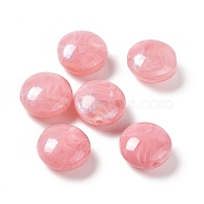 Opaque Acrylic Beads, with Glitter Powder, AB Color, Flat Round with Marble Pattern, Salmon, 16.5x9.5mm, Hole: 2.5mm(OACR-C008-06C)