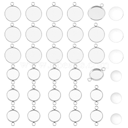 Unicraftale DIY Flat Round Pendant Making Kits, Including 304 Stainless Steel Cabochons Pendants & Connectors Settings, Transparent Glass Cabochons, Stainless Steel Color, Settings: 60pcs/box(DIY-UN0002-89)