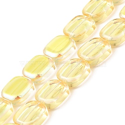 Transparent Electroplate Glass Bead Strands, Half Rainbow Plated, Rectangle, Yellow, 12x10x4.5mm, Hole: 1mm, about 55pcs/strand, 25.98''(66cm)(EGLA-P049-02A-HP04)