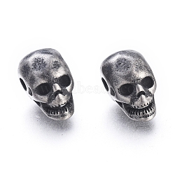 Halloween 304 Stainless Steel Beads, Skull Head, Antique Silver, 12x7x9.5mm, Hole: 2mm(STAS-M274-092AS)