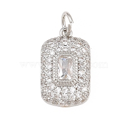 Brass Micro Pave Cubic Zirconia Pendantss, Rectangle Charms, Rack Plating, Long-Lasting Plated, Lead Free & Cadmium Free, Platinum, Clear, 17x10x4mm, Hole: 3.3mm(CU-CBAAB9C-02P-01)