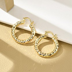 Brass Two Tone Hoop Earrings, Real 18K Gold Plated, 25.5x4mm, Pin: 14x1.5x0.5mm(EJEW-B117-06C-G)