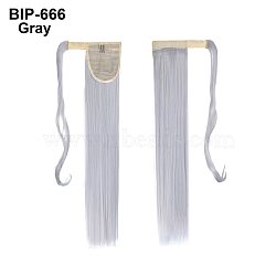 Long Straight Ponytail Hair Extension Magic Paste, Heat Resistant High Temperature Fiber, Wrap Around Ponytail Synthetic Hairpiece, for Women, Gray, 21.65inches(55cm)(OHAR-E010-01C)