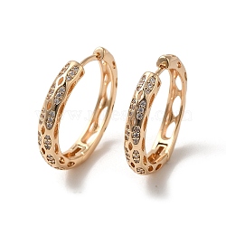 Brass Micro Pave Cubic Zirconia Hoop Earrings for Women, Hollow Horse Eye, Light Gold, 26.5x4mm(EJEW-M238-28KCG)