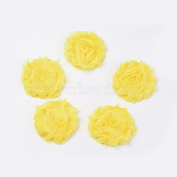 Handmade Woven Costume Accessories, Chiffon Cloth Flower, Yellow, 60x15mm(WOVE-WH0004-A08)