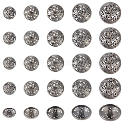 25Pcs 5 Styles 1-Hole Retro Zinc Alloy Shank Buttons, Hollow, Garment Decoration, Gunmetal, 15~25x9~12.5mm, Hole: 2.2~2.8mm, 5pcs/style(BUTT-OC0001-57A)