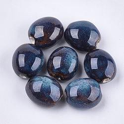 Handmade Porcelain Beads, Fancy Antique Glazed Porcelain, Oval, Coconut Brown, 20~21x17.5~18x12~13mm, Hole: 2.5~3mm(PORC-S498-26D)