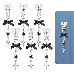 6Pcs Alloy & Acrylic Bowknot Pendant Decorations, with Iron Cell Phone Holder Stand and Alloy Swivel Clasps, Platinum, Black, 129mm(HJEW-DC00160)