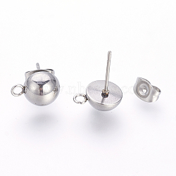 Non-Tarnish 201 Stainless Steel Stud Earring Findings, with Loop and 304 Stainless Steel Pins, Stainless Steel Color, 10.5x8mm, Hole: 1.5mm, Pin: 0.9mm(X-STAS-S064-12)