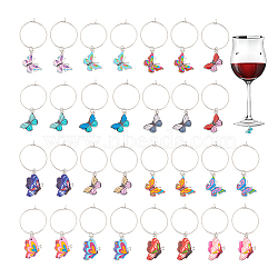 316 Surgical Stainless Steel Wine Glass Charms, with Alloy Enamel Pendants, Butterfly, Mixed Color, 50~55mm, 15pcs/set(AJEW-AB00168)