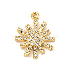 Sun Rack Plating Brass Micro Pave Clear Cubic Zirconia Pendants, Long-Lasting Plated, Cadmium Free & Lead Free, Real 18K Gold Plated, 17x14.5x2.5mm, Hole: 1.2mm(KK-P277-18G)