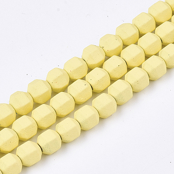 Spray Painted Non-magnetic Synthetic Hematite Beads Strands, Star Cut Round Beads, Faceted, Champagne Yellow, 4x4x4mm, Hole: 0.5mm, about 100pcs/strand, 15.7 inch