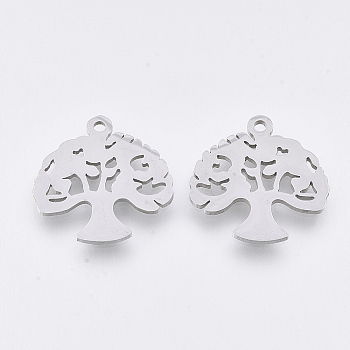 201 Stainless Steel Pendants, Laser Cut Pendants, Tree, Stainless Steel Color, 17x17x1mm, Hole: 1.4mm