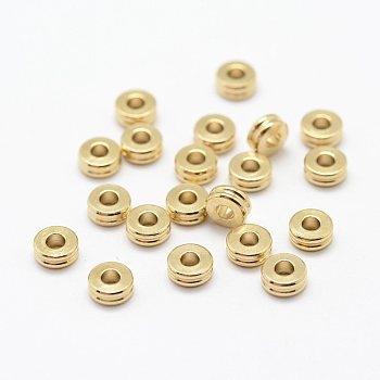 Brass Spacer Beads, Flat Round, Nickel Free, Raw(Unplated), 5x2mm, Hole: 2mm