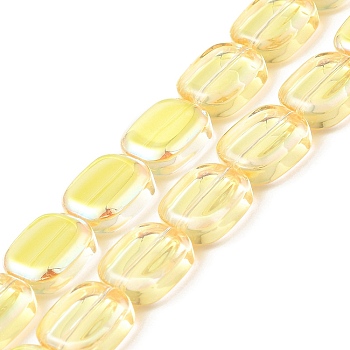 Transparent Electroplate Glass Bead Strands, Half Rainbow Plated, Rectangle, Yellow, 12x10x4.5mm, Hole: 1mm, about 55pcs/strand, 25.98''(66cm)