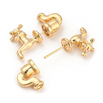 Alloy Front Back Stud Earrings, Faucet Shape, Golden, 15x28x7mm