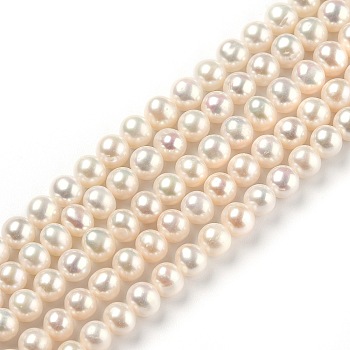 Natural Cultured Freshwater Pearl Beads Strands, Round, Bisque, 6.5x7mm, Hole: 0.5mm, about 57pcs/strand, 14.57 inch(37cm)