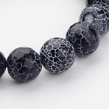 Gemstone Beads Strands, Natural Crackle Agate, Dyed, Faceted, Round, Grade A, Black, Size: about 13~14mm in diameter, hole: 2.5mm, about 28pcs/strand