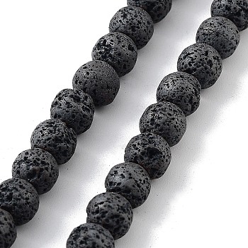 Natural Lava Rock Beads Strands, Frosted, Round, 6~6.5mm, Hole: 1mm, about 70pcs/strand, 15.75 inch(40cm)