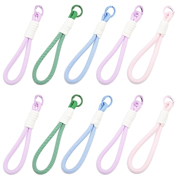 5Pcs Braided Nylon Straps, Alloy Clasp for Key Chain Bag Phone Lanyard, Mixed Color, 155mm