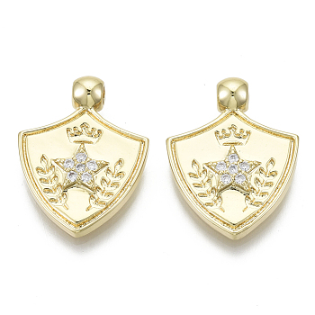 Brass Micro Pave Cubic Zirconia Pendants, Nickel Free, Chevron, Real 16K Gold Plated, Clear, 25x19x5mm, Hole: 2.5mm