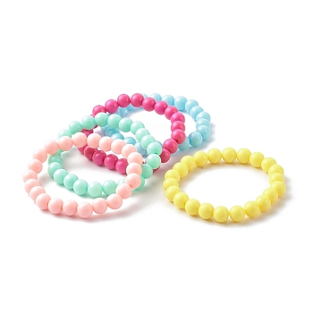 Opaque Acrylic Beads Stretch Bracelet for Kid, Round, Mixed Color, Inner Diameter: 1-7/8 inch(4.7cm)