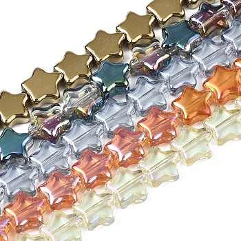 Electroplate Glass Beads Strand, Star, Mixed Color, 8.5x9x3mm, Hole: 0.8mm, about 79~80pcs/strand, 24.80 inch~ 25.20 inch(63~64cm)