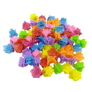 Kids Hair Accessories, Plastic Claw Hair Clips, Flower, Mixed Color, 18x18mm, about 100pcs/bag