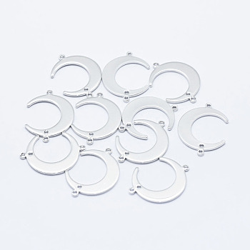 Brass Links connectors, Long-Lasting Plated, Real Platinum Plated, Nickel Free, Moon, 22x16.5x1mm, Hole: 1.5mm