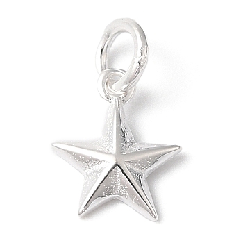 925 Sterling Silver Charms, with Jump Rings, Silver Color Plated, Starfish, 8x7x1.5mm, Hole: 2mm