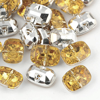 Taiwan Acrylic Rhinestone Buttons, Faceted, 1-Hole, Rectangle, Pale Goldenrod, 30x21x10.5mm, Hole: 2mm