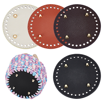4Pcs 4 Colors Imitation Leather Bag Bottoms, Golden, Flat Round, Mixed Color, 122x10.5mm, Hole: 5.5mm, 1pc/color