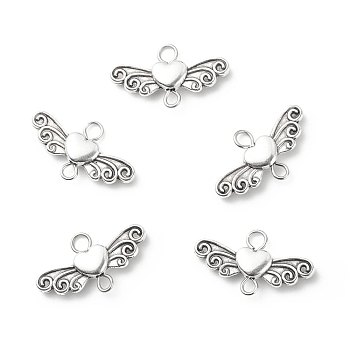 Tibetan Style Alloy Heart with Wing Connector Charms, Antique Silver, 13x23.5x4mm, Hole: 2.5mm