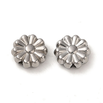 Non-Tarnish 304 Stainless Steel Beads, Flower, Stainless Steel Color, 8.5x3mm, Hole: 1.2mm