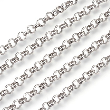 304 Stainless Steel Rolo Chains, Belcher Chain, Unwelded, Stainless Steel Color, 6mm