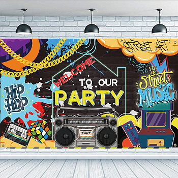 Polyester Hanging Banner Sign, Rectangle with Word, Party Decoration Supplies Celebration Backdrop, Hip Hop Theme, Colorful, 110x185cm